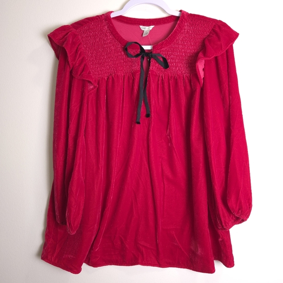 Cato Tops - CATO Velour Feminine Whimsigoth Valentines Cherry Pink Blouse L